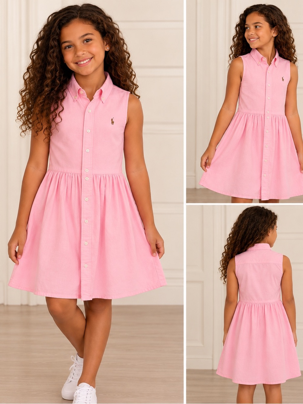 Polo Ralph Lauren Girls Pink Sleeveless Shirt Dress – Size 12